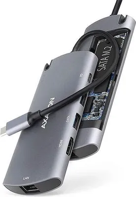 Immagine prodotto di AXAGON Axagon HMC-6M2 dock/riproduttore di porte per laptop Wired USB 3.2 Gen 1 (3.1 Gen 1) Type-C Alluminio