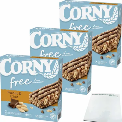 Produktbild von Corny free Peanut & Choc 6 Riegel 3er Pack (3x120g Packung) + usy Block