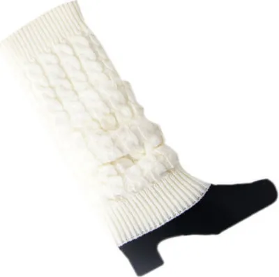 Produktbild von Damen Gehäkelte Zopfmuster Geflochtene Winter Beinwärmer Stiefelmanschetten Topper Socken-Weiß
