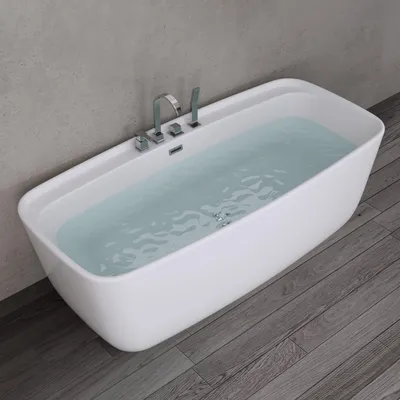 Image de doporro Baignoire îlot rectangulaire 170cm blanc Vicenza612MA pour salle de bain acrylique avec bonde et robinetterie 170x80x58cm