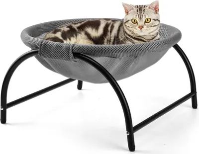 Produktbild von Erhöhtes Katzenbett mit Hängesessel & Haus, Kuschelhöhle für Katzen 25×44×42 cm Grau