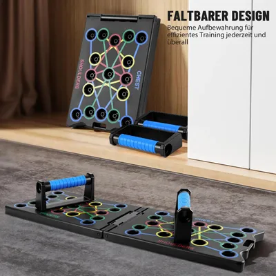 Produktbild von Klappbares Liegestützboard - 24-in-1 Push Up Board - Multifunktionales Trainingsbrett - Heimtraining Kraft - Brust Rücken Schultern Arme Bauch