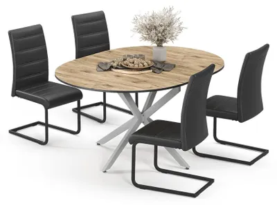 Produktbild von Esstisch-Set Vicco Loyd Eiche rustikal/Grau 120 x 120 cm mit 4 Esszimmerstühlen, Schwarz, Model 63006