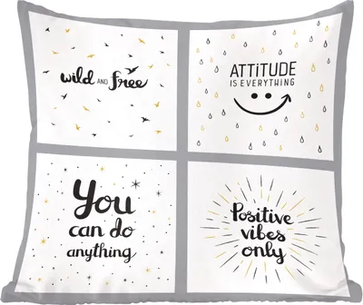 Produktbild von MuchoWow® Zierkissen Sofakissen Wohnzimmer Dekokissen 50x50 cm Wild und frei" - "Einstellung ist alles" - "Du kannst alles schaffen" - "Nur positive Schwingungen - Komfort - Sofakissen