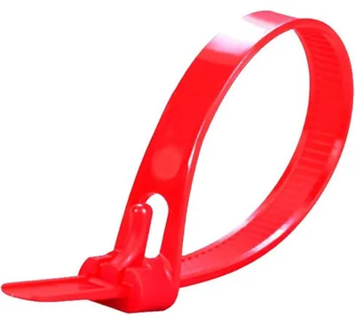 Produktbild von Kabelbinder wiederverschließbar Rot 200 mm x 7,6 mm 100 Stück UV-Beständig Nylon Kunststoff wiederverwendbar