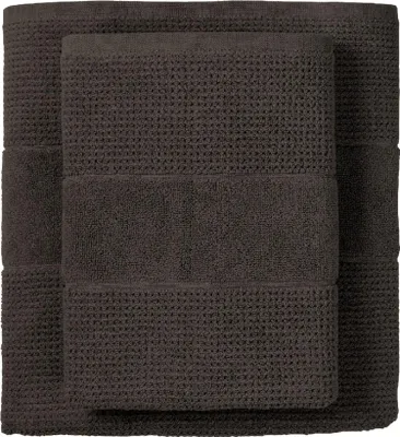 Produktbild von Schiesser Duschtuchset Turin | Frottier | 2-teilig | Reiskornoptik | 100% Baumwolle | flauschig, saugstark, farbecht  | Kordelaufhänger | 70x140cm | Dunkelgrau