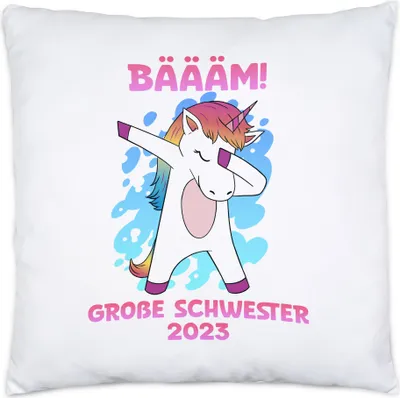 Produktbild von Bäääm Große Schwester 2023 Kissen Inkl Füllung Einhorn Schwangerschaft Ankündigung Babyparty Babyshower Geschwister