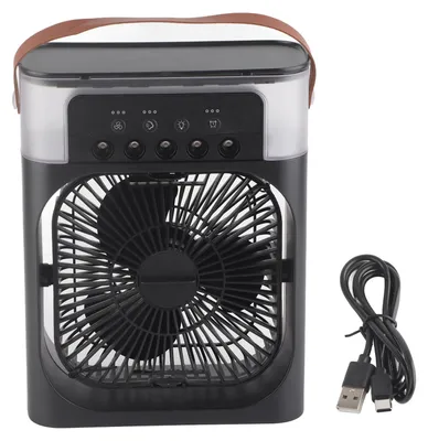 Produktbild von Persönlicher Verdunstungsluftkühler mit 600 ml Wassertank, USB, 7 Farblicht, 3 Geschwindigkeiten, Luftbefeuchter für Schlafzimmer, Schwarz