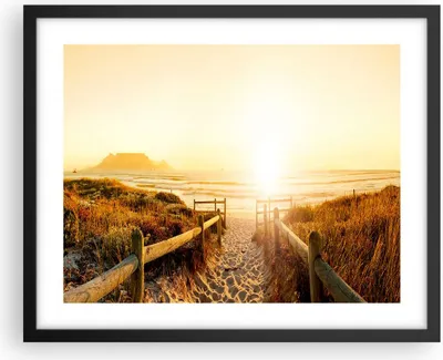 Produktbild von Gerahmtes Poster - Schwarzer Rahmen - Sonnenaufgang Welle Insel Meer - 50x40 cm - Wand Bild - Wanddeko - Wandbilder - Wandposter - Bilderrahmen - Bilder - Kunstdruck - Wandbild - P2BAA50x40-3164