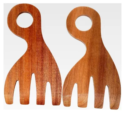 Produktbild von 2 Sets Salatbesteck – Salatzange, Löffel und Gabel zum Mischen, Wenden und Kochen – Küchenutensilien aus Holz