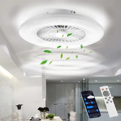 Produktbild von Intelligente LED-Deckenleuchte mit Ventilator, Deckenventilatorleuchte, stufenlose Einstellung der Windgeschwindigkeit, stufenlose Dimmung, modernes Ventilator-Design