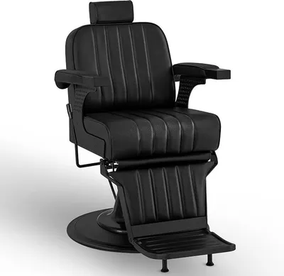 Produktbild von Friseurstuhl mit Kopfstütze Kippbar, Friseureinrichtung mit Hydraulikpumpe 360° Drehbar, Bedienungsstuhl Höhenverstellbar, Barber Stuhl Friseurstühle Kunstleder, 3884 (Schwarz)
