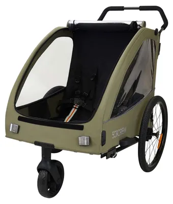 Immagine prodotto di Rimorchio per bicicletta 2in1 - per 2 bambini - verde