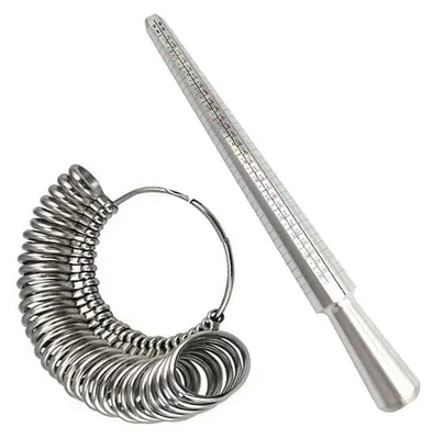 Produktbild von Ringmaßset Metall, 2-teilig, Ringmaßstab und Ringstock, für genaue Ringgrößenmessung