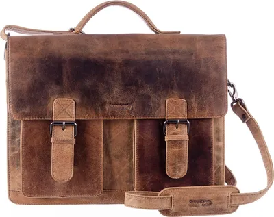 Produktbild von GreenLand Nature Leder Aktentasche Schultertasche Montana Briefcase Brown braun