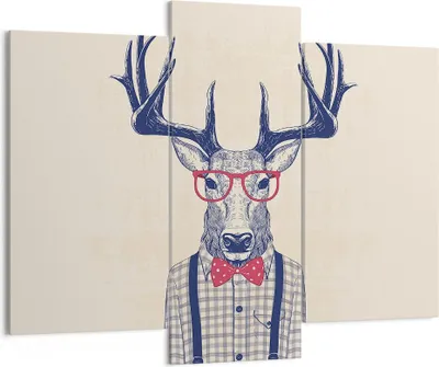 Produktbild von Bild auf Leinwand - Leinwandbild - Charakter Hirsch Illustration hipster - 130x100cm - Wand Bild - Wanddeko - Leinwanddruck - Bilder - Kunstdruck - Leinwand bilder - Wandkunst - CB130x100-3120