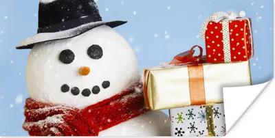 Produktbild von MuchoWow® Poster Ein Schneemann mit Weihnachtsgeschenken 160x80 cm - Foto Poster