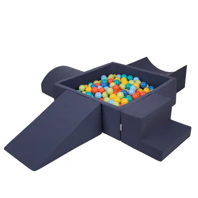 Image de KiddyMoon Aire de jeux en mousse souple pour enfants avec aire de jeux à balles carrées (200 ∅ 7 cm) avec obstacles souples et piscine à balles,  fabriqué en UE, Bleu foncé:Vert clair/Orange/Tyrkys/M