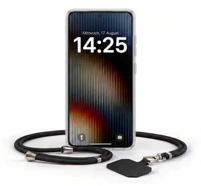 Produktbild von Handyhülle für Samsung Galaxy S21 FE mit Handykette Band in Schwarz Kordel Hülle Case Schutzhülle Transparent