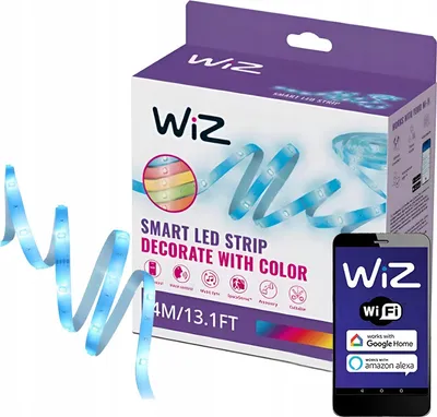 Zdjęcie produktu dla WiZ Taśma LED 4 m, Inteligentne światło paska, Wi-Fi/Bluetooth, Biały, Wi-Fi 4 (802.11n), 802.11b, 802.11g, LED, Plastik