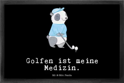 Produktbild von Mr. & Mrs. Panda Schmutzmatte Panda Golfen 40 x 60 cm - Schwarz - Geschenk, Fußabtreter, Golfturnier, Golf spielen, Schmutzfangteppich, Fussmatte, fußmatte, Bodenvorleger