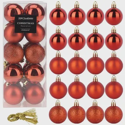 Obrázok produktu pre Červené nerozbitné vianočné ozdoby, 4 cm, sada 20 kusov