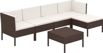 Obrázok produktu pre vidaXL 6-dielna záhradná súprava s vankúšmi Poly ratan Brown