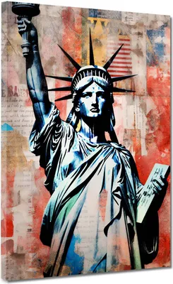 Produktbild von Freiheitsstatue Pop Art Colour Leinwandbild Wandbild Kunstdruck XL Wanddeko: 30x40x2cm