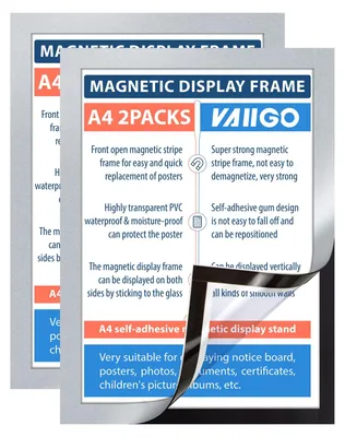 A4 Magnetischer Displayrahmen, selbstklebend, 2er-Pack, Silber