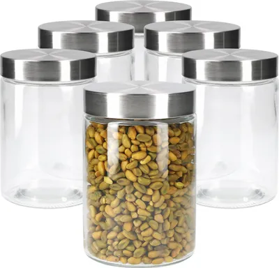 Produktbild von 6er Set Vorratsglas Bera Edelstahldeckel silber Ø11cm 1.2L Glasdosen Dosen Aufbewahrungsbehälter