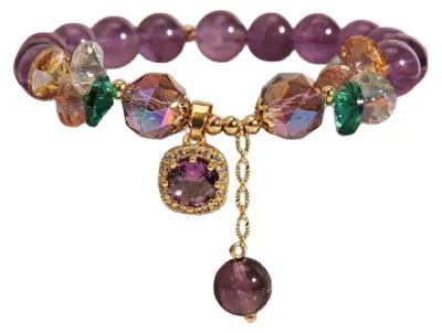 Produktbild von JYIXXZX Perlenarmband Damen Naturstein Amethyst Armband 8MM -Dehnbares Elastisch