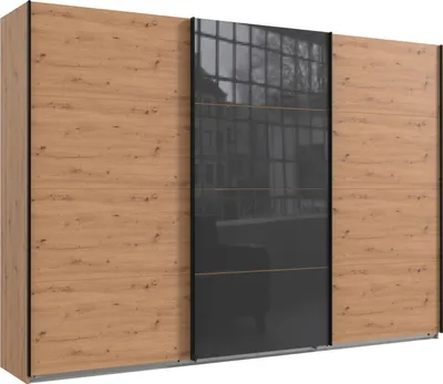 Produktbild von Schwebetürenschrank Norderstedt Kleiderschrank Ausführung wählbar,Eiche Artisan / Grauglas,313x64x210cm