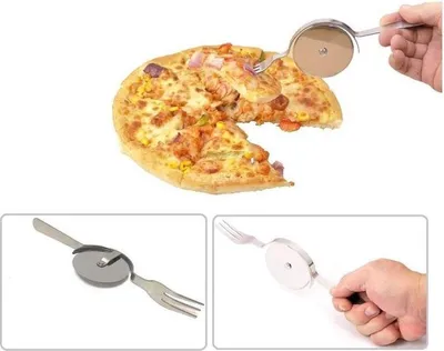 Immagine prodotto di Jumada's – Posate da viaggio per pizza – Questo è un tagliapizza e una forchetta in un unico prodotto – Tagliapizza + forchetta