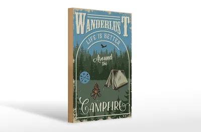 Produktbild von Holzschild Retro 20x30cm Wanderlust camping