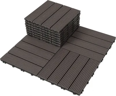 Zdjęcie produktu dla Jopassy zestaw 55 płytek zatrzaskowych Deski tarasowe WPC 30x30 cm ciemnobrązowe, wygląd deski drewnianej z systemem zatrzaskowym