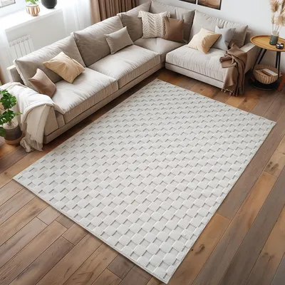 Obrázok produktu pre Homebyhome Koberec Obývací Pokoj Bouclé Smy?kový Skandinávský Styl Kostkovaný Design Odolný M?kký do Ložnice, Velikost: 120x170 cm