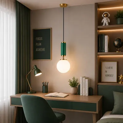 Produktbild von Opviq, Moderne Pendelleuchte, Metall & Glas, Ø15 cm, E27, IP20, Lichtgrün