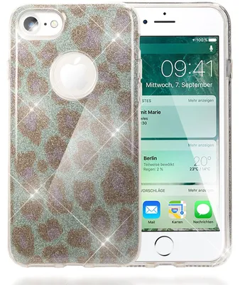 Produktbild von Apple iPhone 7 Handy Hülle von NALIA, Leopard Glitzer Case Cover Bling Schutz