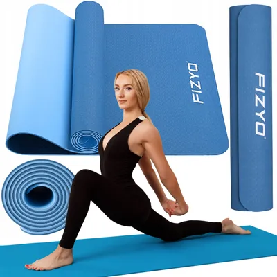 Zdjęcie produktu dla FIZYO Antypoślizgowa Mata do Jogi, Pilatesu, Ćwiczeń, Medytacji, Gimnastyczna, Fitness, Sportowa, do Domu i Siłowni, TPE, 183 x 61 x 0,6 cm, Niebieska
