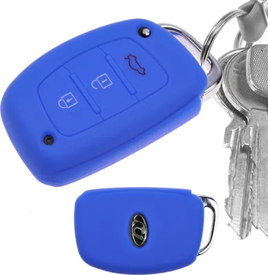 Produktbild von Auto Schlüssel Hülle Silikon Schutz Cover Blau kompatibel mit Hyundai i10 i20 i40 ix25 ix35 Tucson Accent Ioniq Sonata Tucson Santa Fe 3 Tasten KEYLESS SMARTKEY