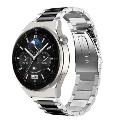 Produktbild von Strap-it Stahlarmband - Kompatibel mit Huawei Watch GT 3Armband 46mmHochwertiger EdelstahlHuawei watch elegant Armband mit faltschließe für 22mmArmband Silber