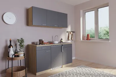 Produktbild von Küche Miniküche Singleküche Küchenzeile Pantry Eiche Grau Luis 150 cm Respekta