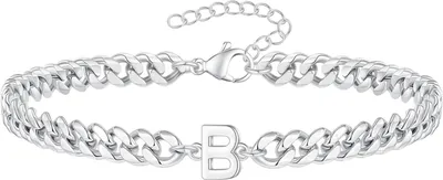 Produktbild von Uni-Armband mit Buchstaben-Charm, hohl, dicke Kette, verstellbar mit verlängerter Kette, Name, Initialen-Armreif, Paar-Geschenk zum Valentinstag