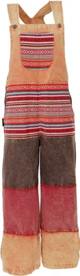 Produktbild von Patchwork Latzhose, Japan Style, Boho Hose - Orange, Damen, Baumwolle, Größe: L/XL