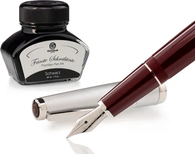 Produktbild von Füllhalter Set Cleo Skribent Classic Metall Bordeaux, Patronen-Füllhalter und 30 ml Tinte Schwarz