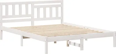 Zdjęcie produktu dla Łóżko Drewniane 140x200 Białe Rama Łóżka ze Stelażem z Zagłówkiem