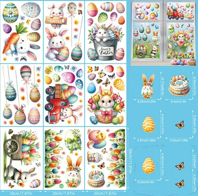 Produktbild von Fensterbilder Ostern Selbstklebend, Ostern Fenstersticker Wiederverwendbare, Hase Ostereier Fensterdeko, Fensterdekoration Ostern für Kinderzimmer