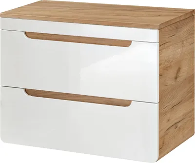 Produktbild von Waschtischunterschrank 81 cm LUTON-56 in Hochglanz weiß mit Wotan Eiche Nb., B/H/T ca. 81/61,5/46 cm