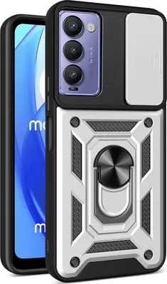 Produktbild von Hülle für Tecno Camon 18 / Camon 18 P mit Ring Ständer Halter Dia Kameraschutz TPU PC Hybrid Handyhülle Silber