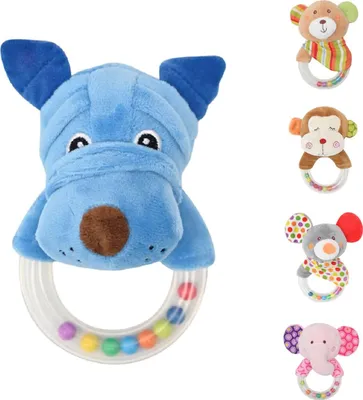 Produktbild von Lorelli Baby Rassel Plüschtier 13 cm Rasselring Greifling Kuscheltier Faltenzone blau
